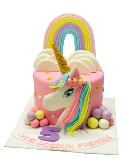 Pastel Gökkuşağı Unicorn Butik Pasta